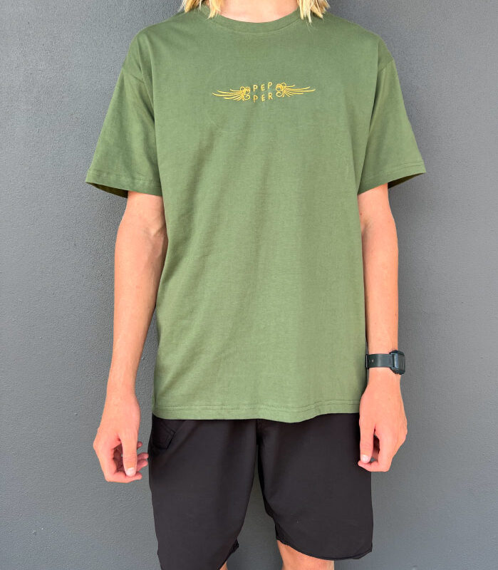 Pepper Embroidered Tee - Military Green